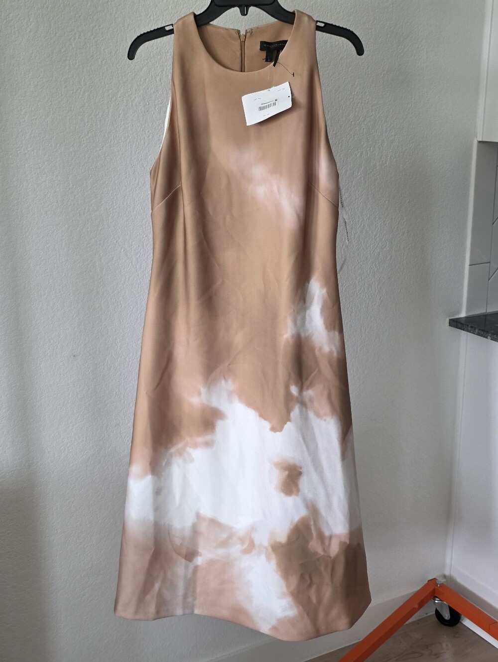 NWT Donna Karan New York Tie Dye Midi Dress Size 12 Tan White Minimalist $149 - Picture 5 of 9